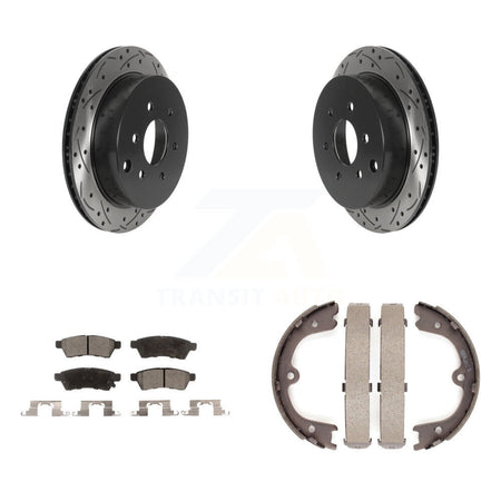 Rear Disc Drilled & Slotted Rotors Semi-Metallic Pads Parking Shoes Kit For Nissan Xterra KDF-101542