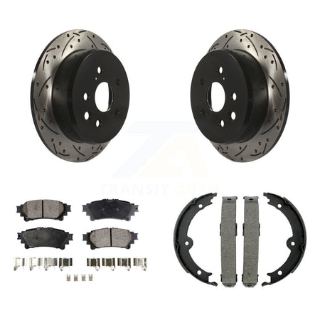 Rear Disc Drilled & Slotted Rotors Semi-Metallic Pads Parking Shoes Kit For Lexus IS250 KDF-101543