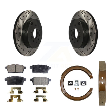Rear Disc Drilled & Slotted Rotors Semi-Metallic Pads Parking Shoes Kit For Mazda CX-9 KDF-101550
