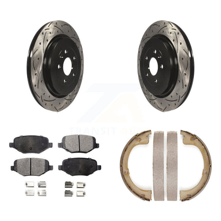 Rear Disc Drilled & Slotted Rotors Semi-Metallic Pads Parking Shoes Kit For Lincoln MKT KDF-101556