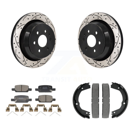 Rear Disc Drilled & Slotted Rotors Semi-Metallic Pads Parking Shoes Kit For Chevrolet GMC KDF-101574