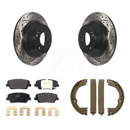 Rear Disc Drilled & Slotted Rotors Semi-Metallic Pads Parking Shoes Kit For Hyundai Santa KDF-101575