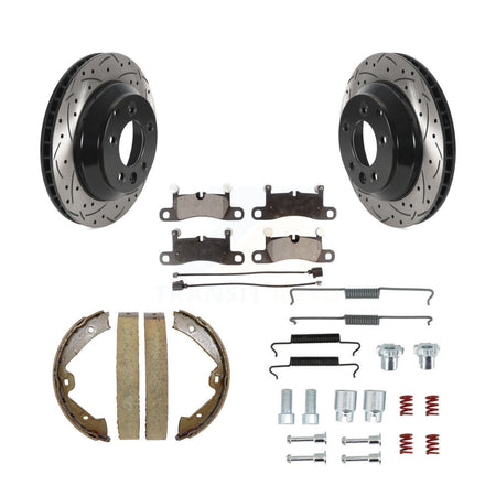 Rear Drill Slot Rotors Semi-Metallic Pad Parking Shoes Kit For Volkswagen Touareg Porsche KDF-101578