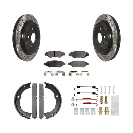 Rear Drilled Slot Rotor Semi-Metallic Pad Parking Shoes Kit For Chevrolet Camaro Cadillac KDF-101581