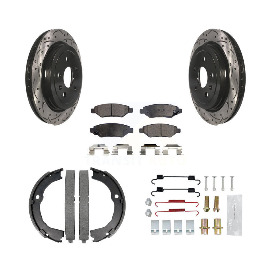 Rear Drilled Slot Rotor Semi-Metallic Pad Parking Shoes Kit For Chevrolet Camaro Cadillac KDF-101581