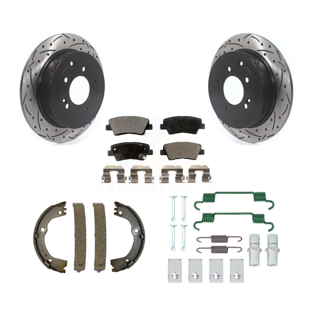 Rear Drill Slot Rotor Semi-Metallic Pad Parking Shoes Kit For Hyundai Tucson Kia Sportage KDF-101585