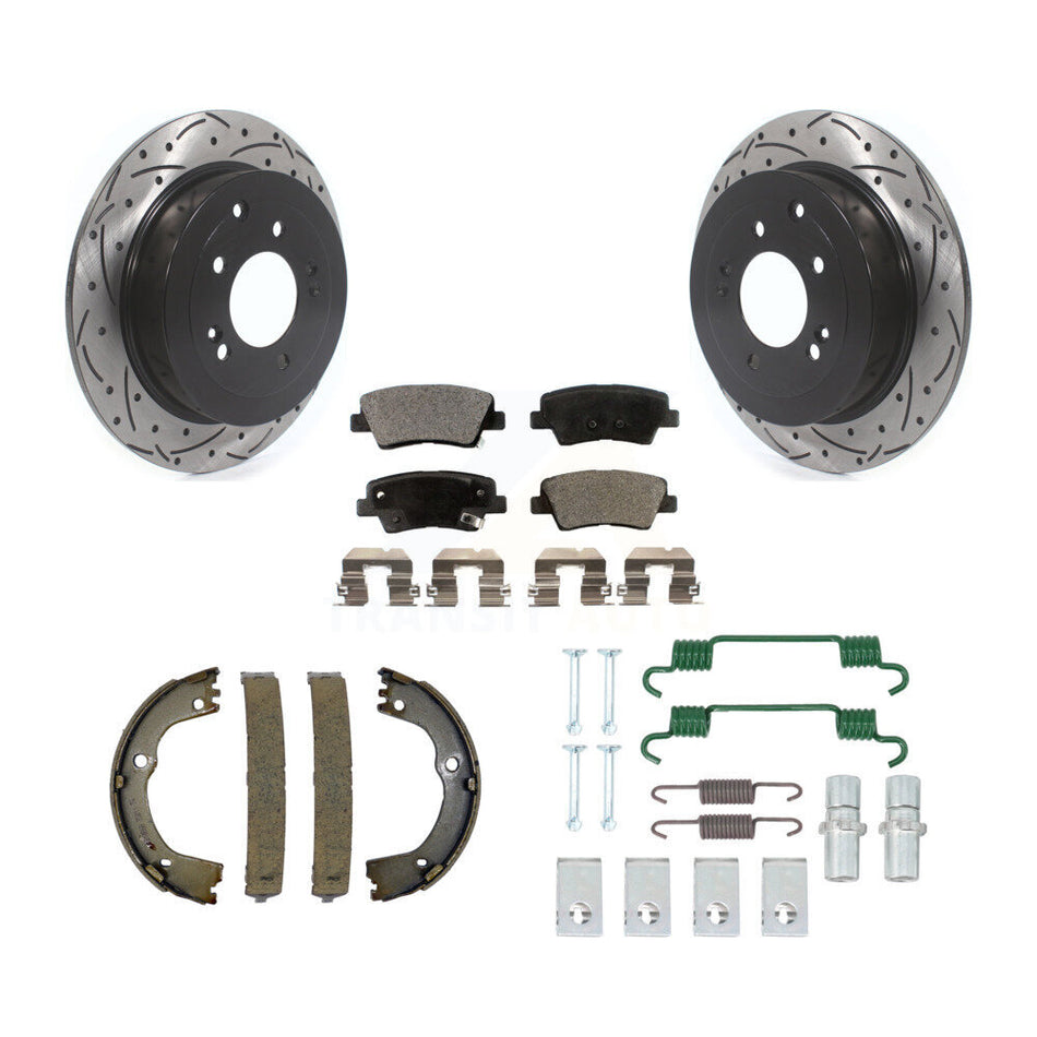 Rear Drill Slot Rotor Semi-Metallic Pad Parking Shoes Kit For Hyundai Tucson Kia Sportage KDF-101585