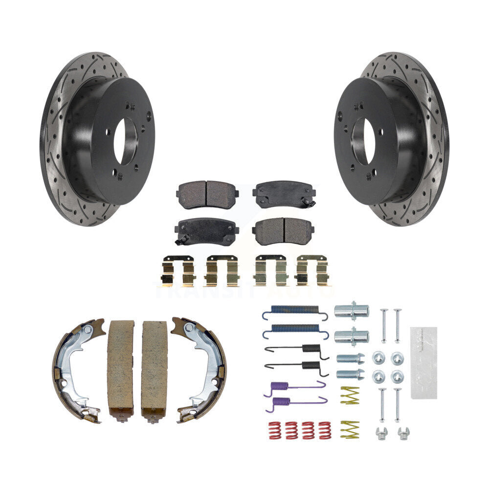 Rear Drill Slot Rotor Semi-Metallic Pad Parking Shoes Kit For Hyundai Tucson Kia Sportage KDF-101587