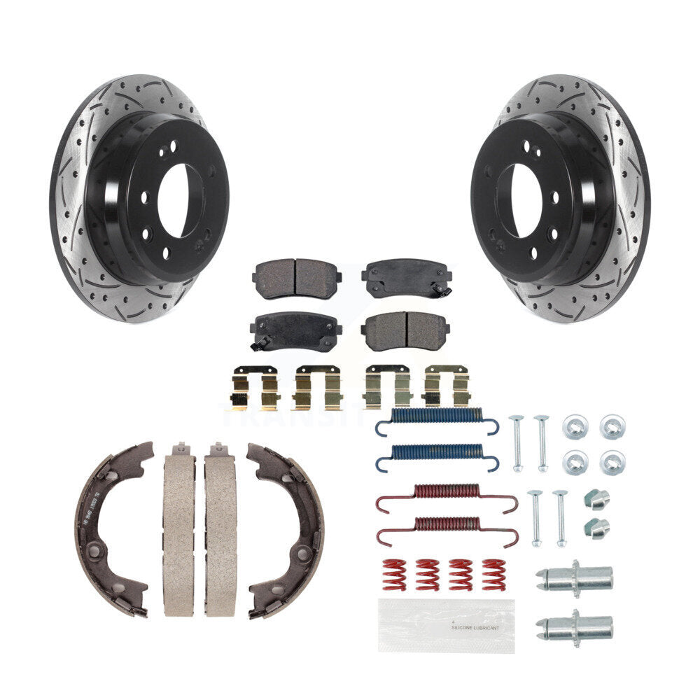 Rear Drilled Slot Rotors Semi-Metallic Pad Parking Shoes Kit For 10-15 Hyundai Tucson FWD KDF-101588