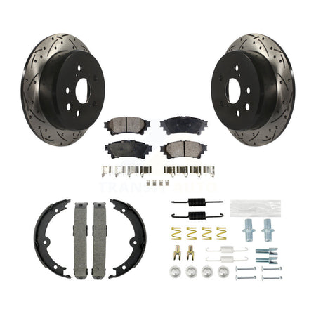 Rear Coated Drilled Slot Disc Rotor Semi-Metallic Pad & Parking Shoes Kit For Lexus IS250 KDF-101591