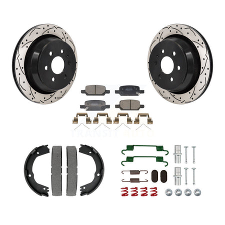 Rear Drill Slot Disc Rotor Semi-Metallic Pad Parking Shoes Kit For Chevrolet Colorado GMC KDF-101594