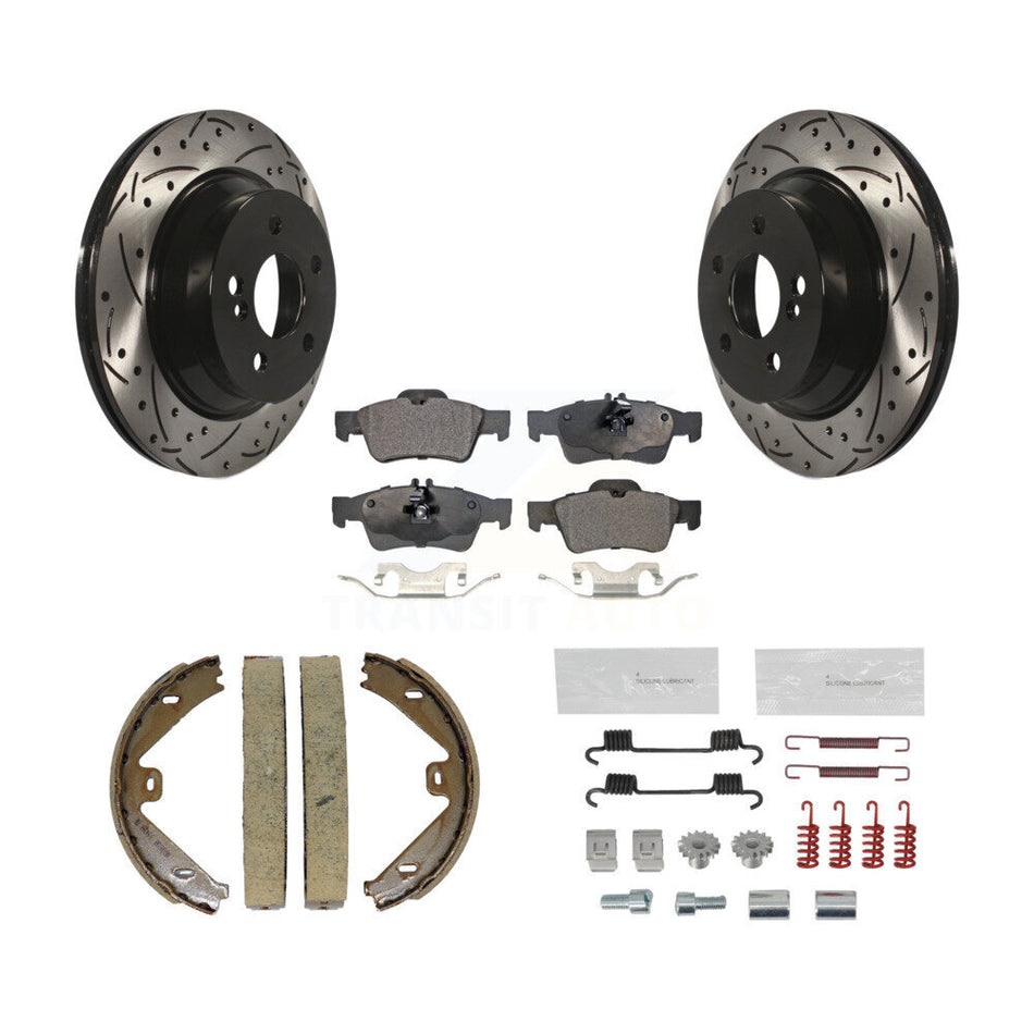 Rear Drilled Slot Rotor Semi-Metallic Pad & Parking Shoes Kit For Mercedes-Benz E350 E400 KDF-101597