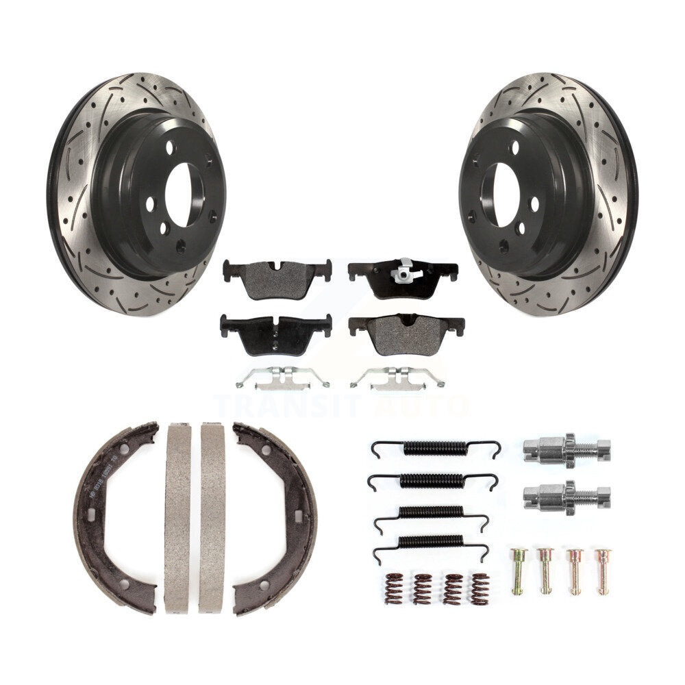 Rear Drilled Slot Rotor Semi-Metallic Pad Parking Shoes Kit For BMW 328i xDrive 330i 320i KDF-101609