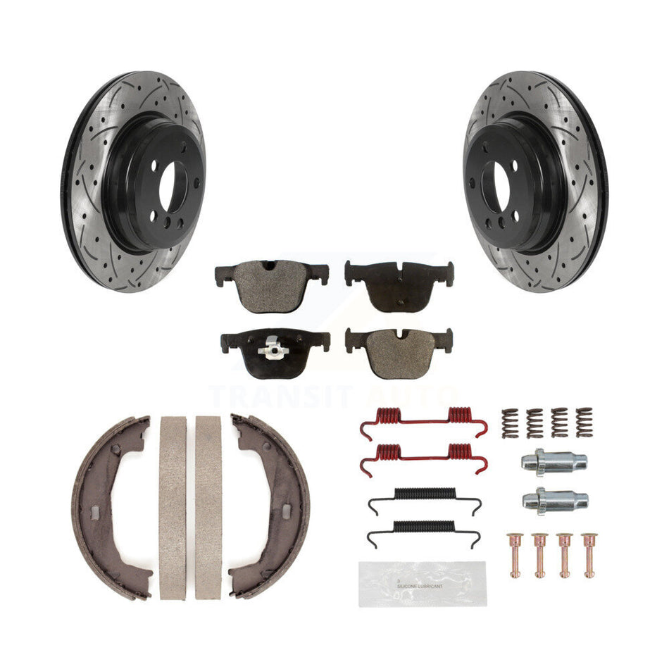 Rear Drill Slot Rotors Semi-Metallic Pad Parking Shoes Kit For BMW 428i xDrive Gran Coupe KDF-101618