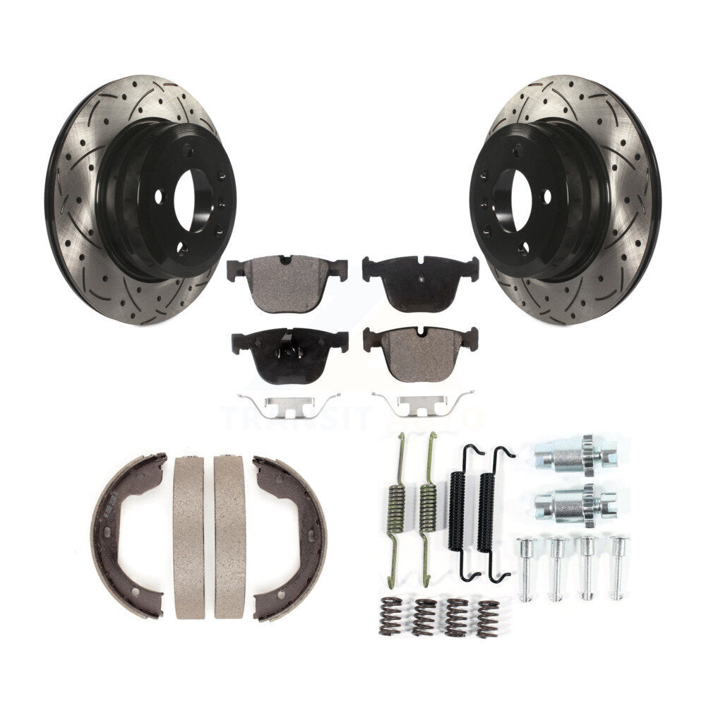 Rear Drill Slot Rotor Semi-Metallic Pad Parking Shoes Kit For BMW X6 xDrive35i From 10 08 KDF-101620