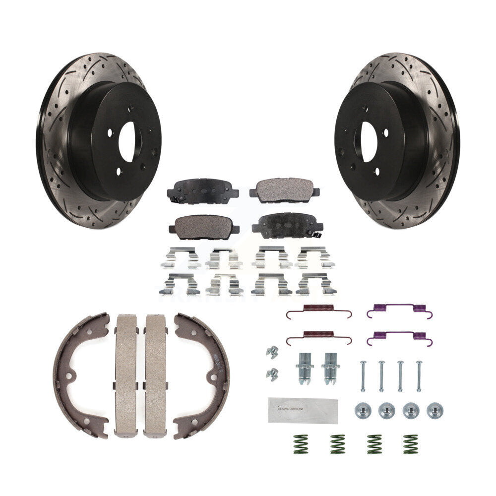 Rear Drill Slot Rotor Semi-Metallic Pad Parking Shoes Kit For Nissan Murano INFINITI QX60 KDF-101627