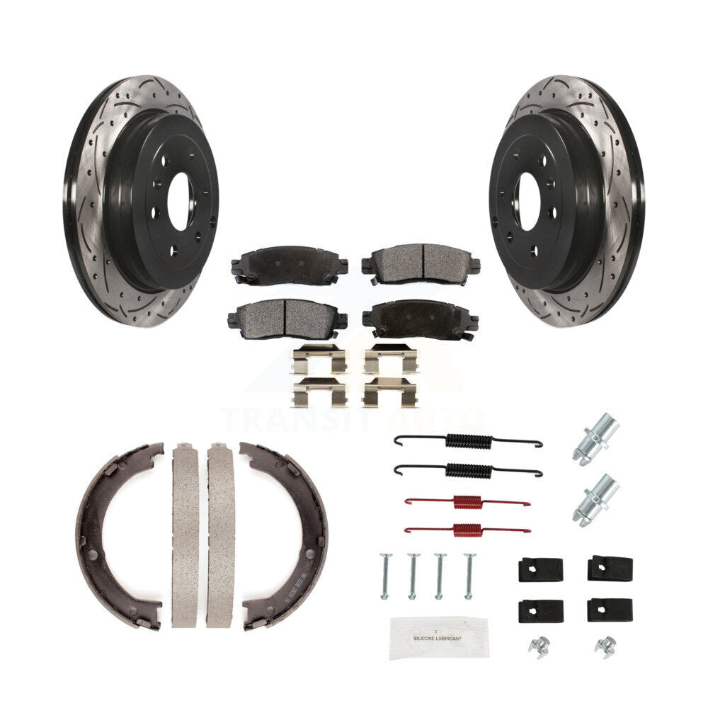 Rear Drilled Slot Rotors Semi-Metallic Pad Parking Shoes Kit For GMC Acadia Buick Enclave KDF-101630
