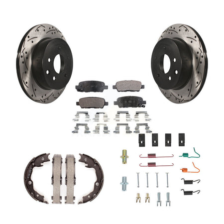 Rear Drill Slot Disc Rotor Semi-Metallic Pad Parking Shoes Kit For Nissan Rogue LEAF Juke KDF-101633