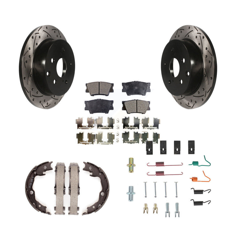 Rear Drilled Slot Rotors Semi-Metallic Pad Parking Shoes Kit For Toyota RAV4 Lexus HS250h KDF-101634