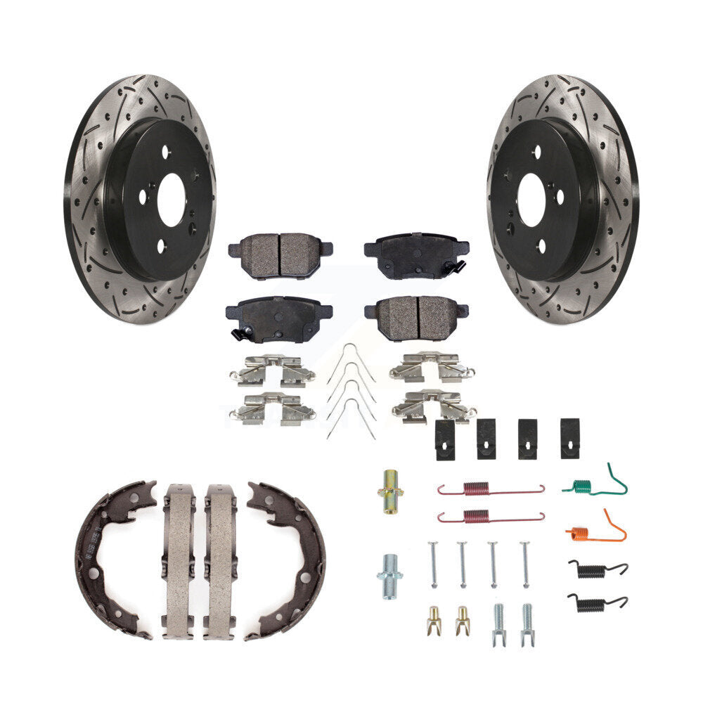 Rear Drill Slot Rotors Semi-Metallic Pad Parking Shoes Kit For Toyota Matrix Pontiac Vibe KDF-101635