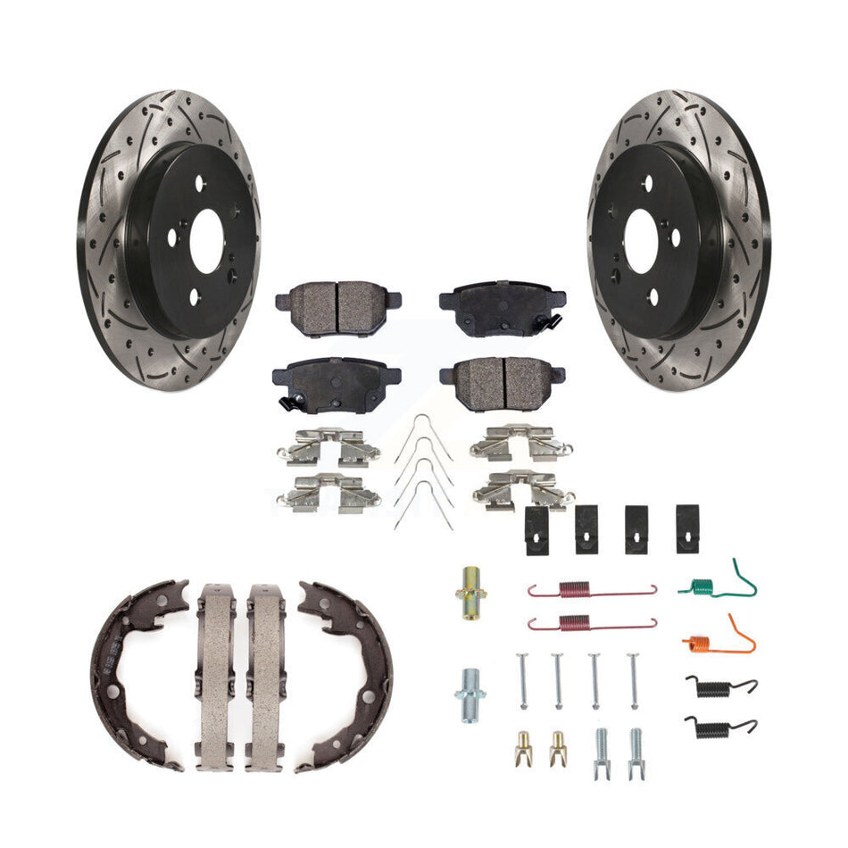 Rear Drill Slot Rotors Semi-Metallic Pad Parking Shoes Kit For Toyota Matrix Pontiac Vibe KDF-101635