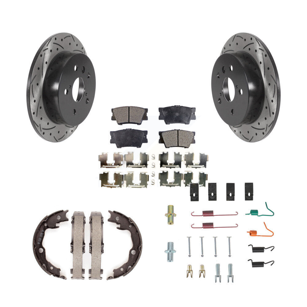 Rear Coated Drilled Slot Disc Rotors Semi-Metallic Pad Parking Shoes Kit For Toyota Camry KDF-101636