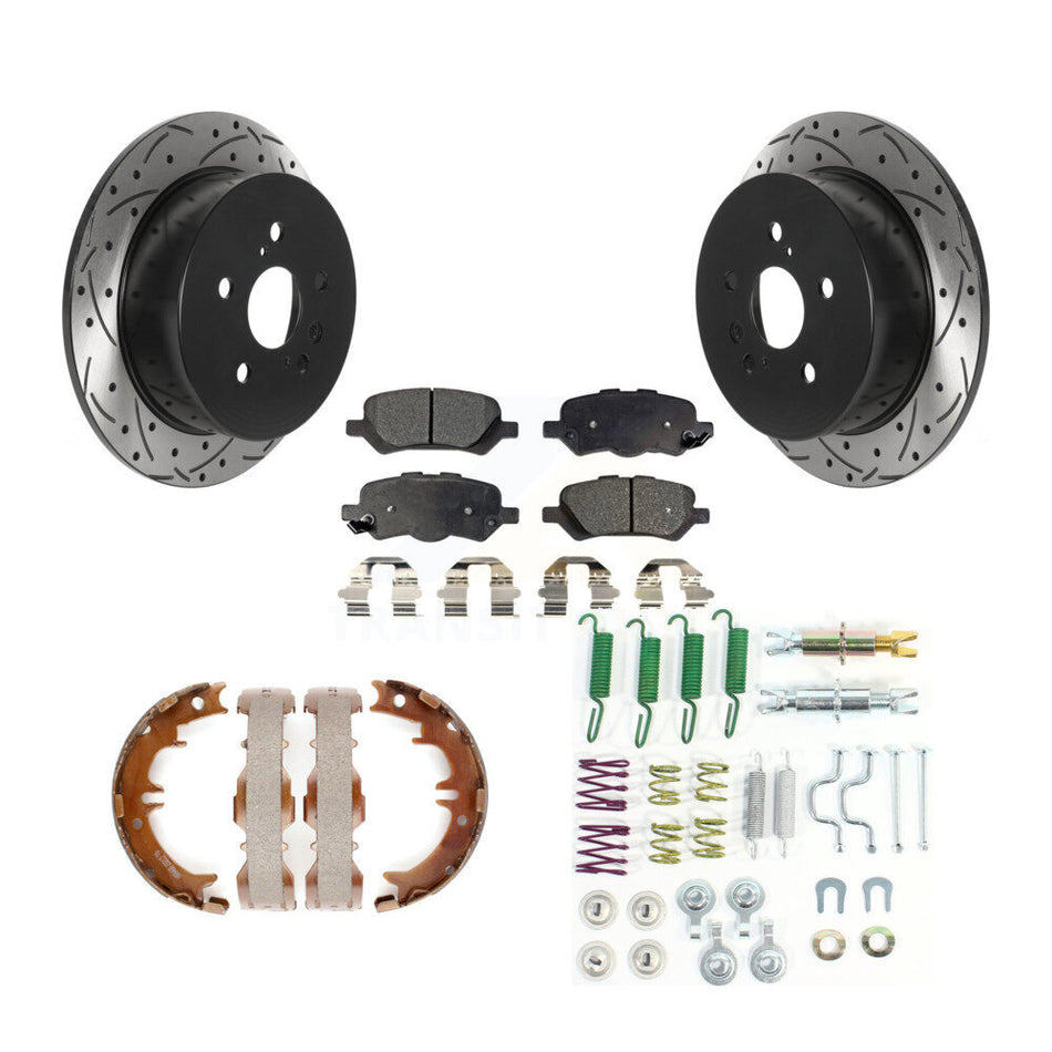 Rear Drill Slot Disc Rotor Semi-Metallic Pad Parking Shoes Kit For 2009-2016 Toyota Venza KDF-101641
