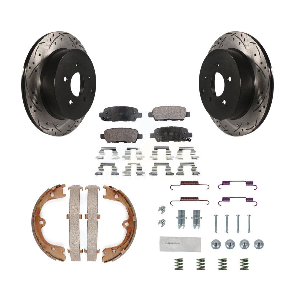 Rear Drill Slot Rotors Semi-Metallic Pad Parking Shoes Kit For INFINITI FX35 Nissan Quest KDF-101643