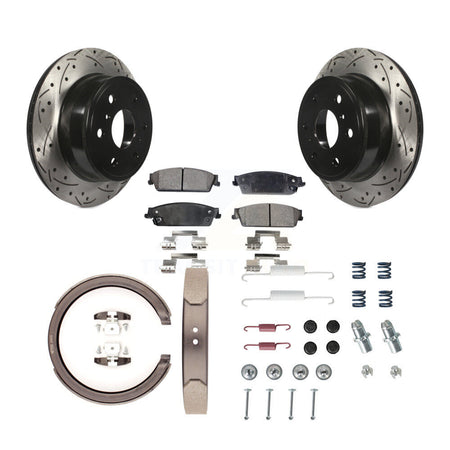 Rear Drilled Slot Rotor Semi-Metallic Pad Parking Shoes Kit For GMC Sierra 1500 Chevrolet KDF-101645