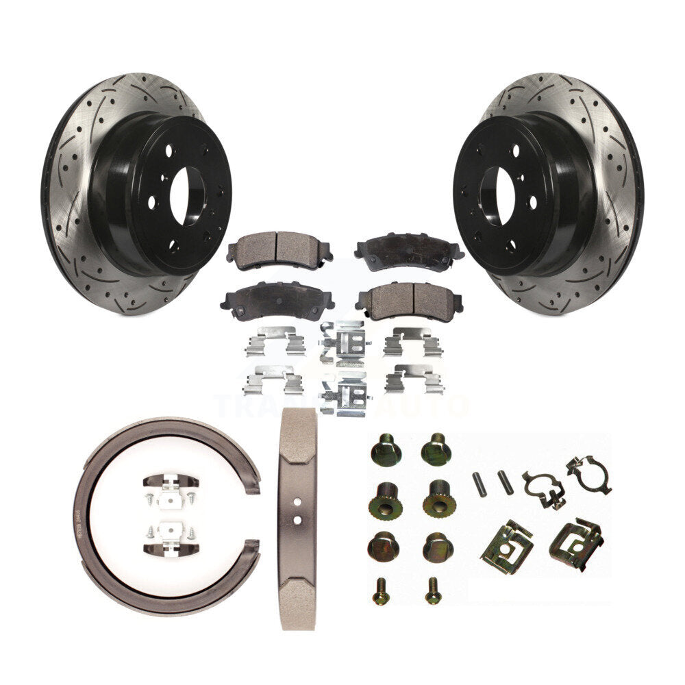 Rear Drilled Slot Rotor Semi-Metallic Pad & Parking Shoes Kit For GMC Sierra 1500 Classic KDF-101646