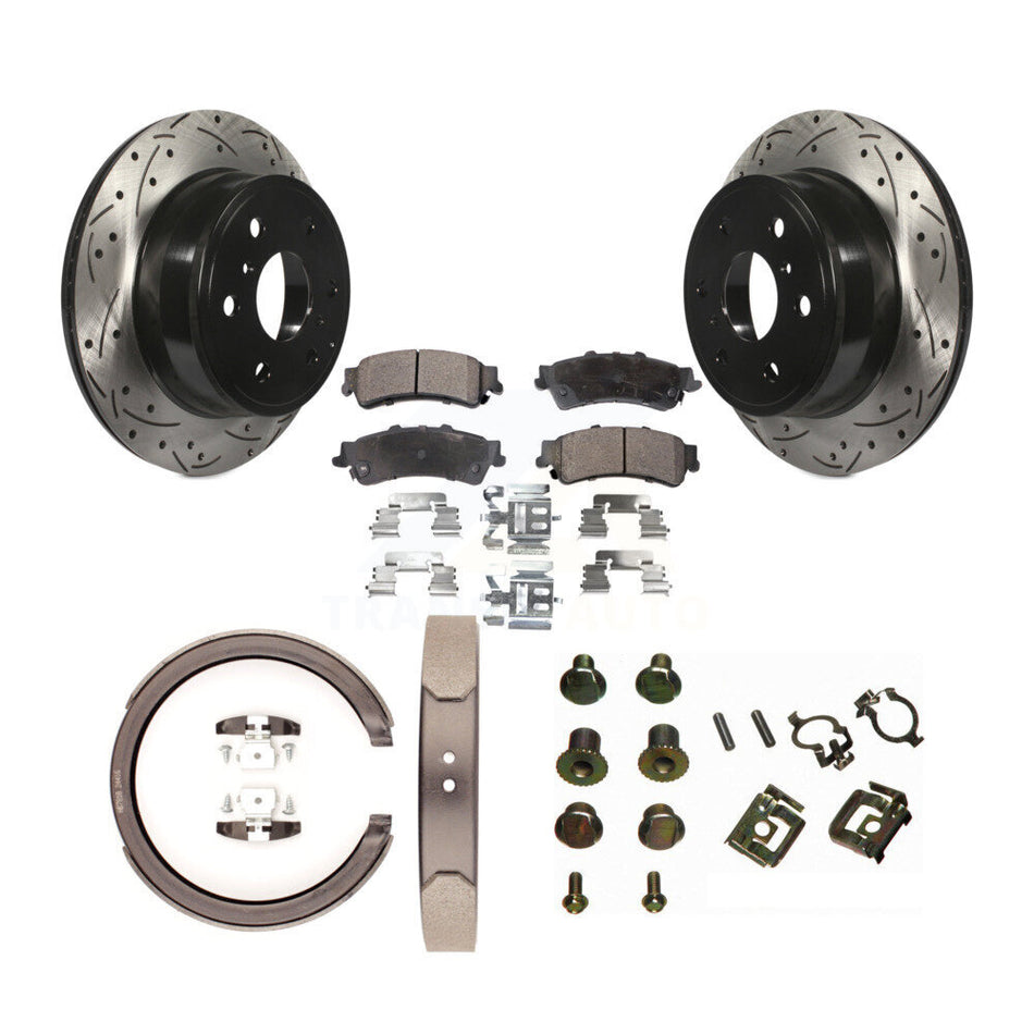 Rear Drilled Slot Rotor Semi-Metallic Pad & Parking Shoes Kit For GMC Sierra 1500 Classic KDF-101646