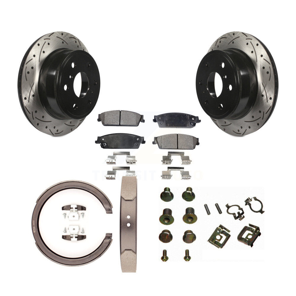Rear Drilled Slot Rotors Semi-Metallic Pad Parking Shoes Kit For Chevrolet Silverado 1500 KDF-101652