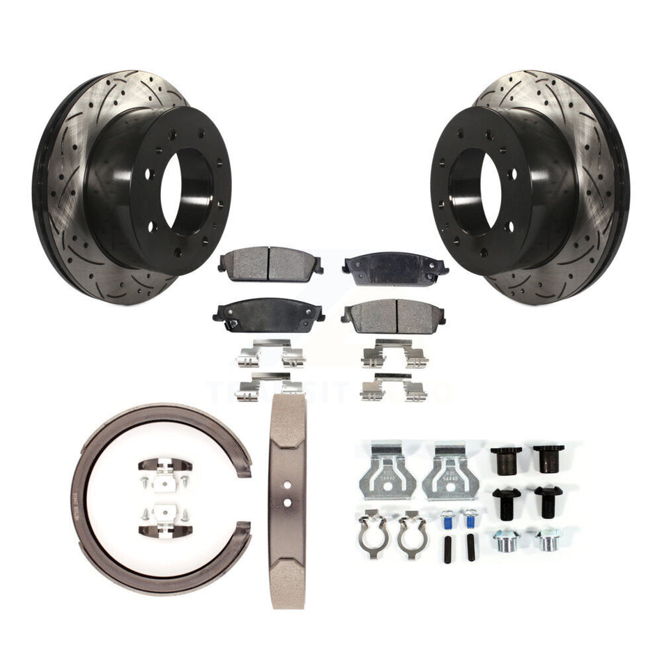 Rear Drilled Slot Rotors Semi-Metallic Pad Parking Shoes Kit For Chevrolet Silverado 1500 KDF-101655