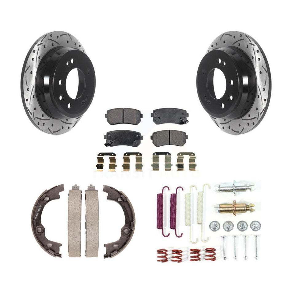 Rear Coated Drill Slot Disc Rotor Semi-Metallic Pad Parking Shoes Kit For Hyundai Elantra KDF-101658