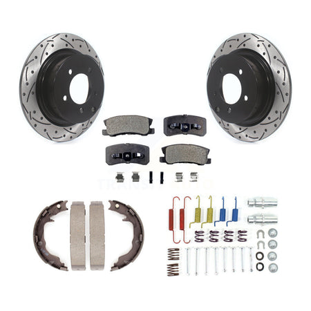 Rear Drill Slot Rotor Semi-Metallic Pad Parking Shoes Kit For Mitsubishi Lancer Outlander KDF-101668