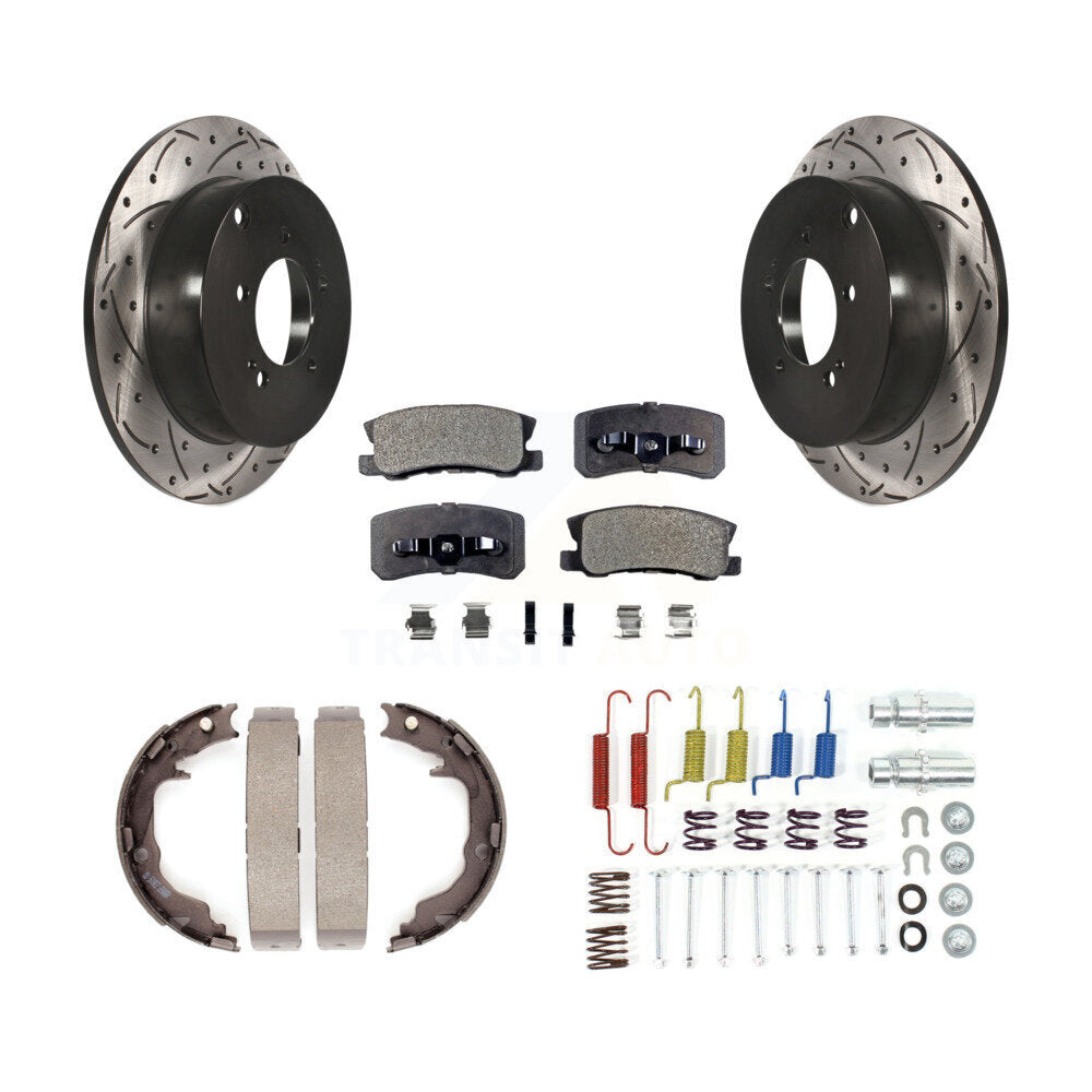 Rear Drilled Slot Disc Rotor Semi-Metallic Pad Parking Shoes Kit For Mitsubishi Outlander KDF-101673