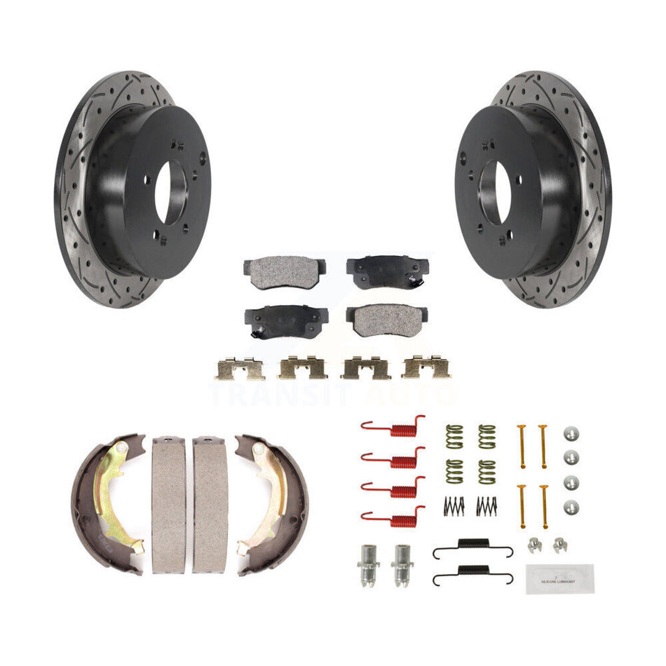 Rear Drill Slot Rotor Semi-Metallic Pad Parking Shoes Kit For Hyundai Tucson Kia Sportage KDF-101678