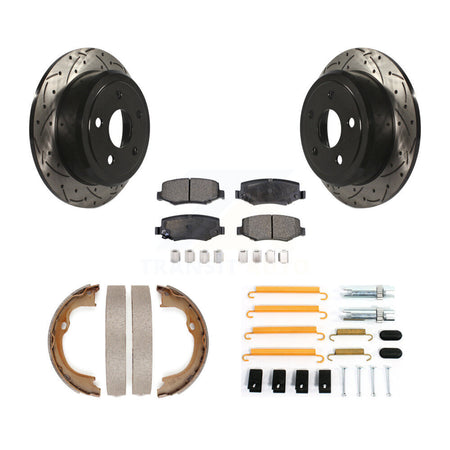 Rear Coat Drill Slot Disc Rotors Semi-Metallic Pad Parking Shoes Kit For Jeep Wrangler JK KDF-101681