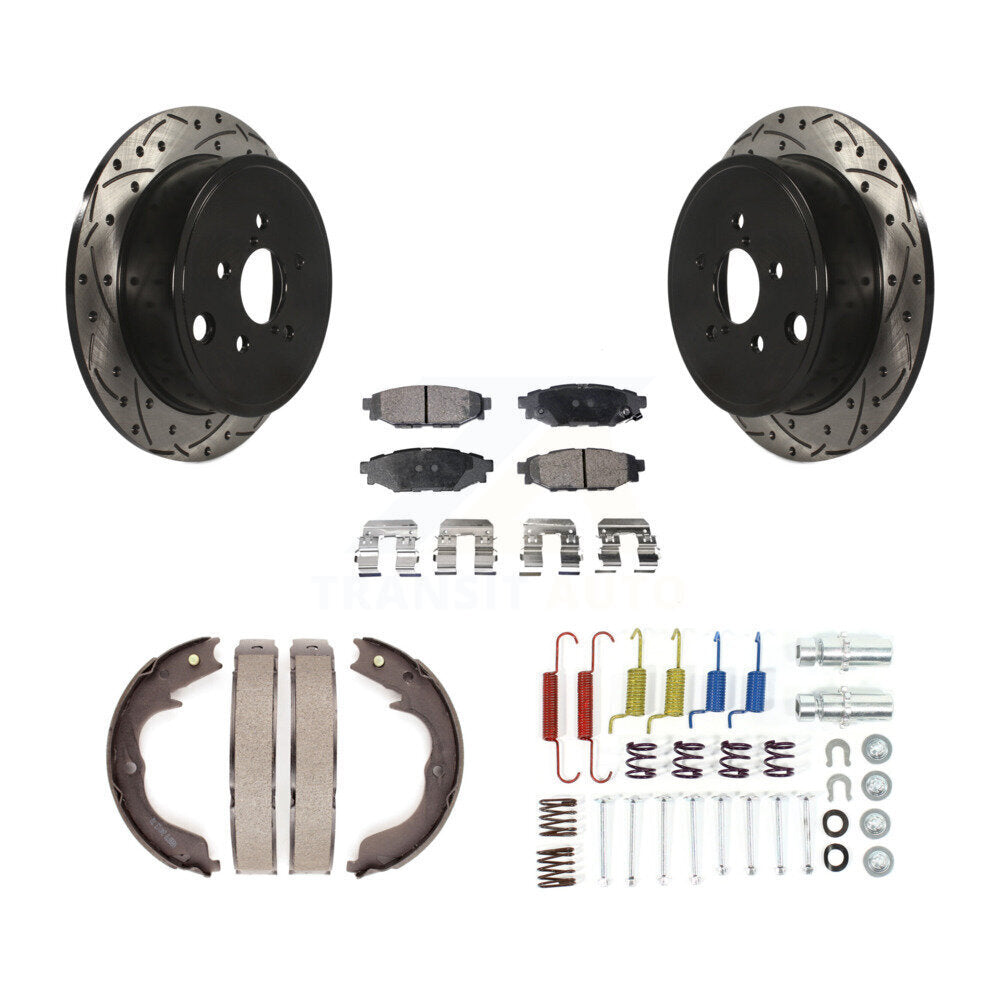 Rear Drilled Slot Rotor Semi-Metallic Pad & Parking Shoes Kit For Subaru Impreza Forester KDF-101682