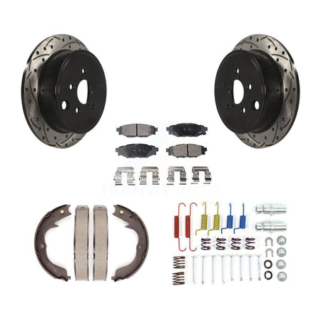 Rear Drilled Slot Rotor Semi-Metallic Pad & Parking Shoes Kit For Subaru Impreza Forester KDF-101682