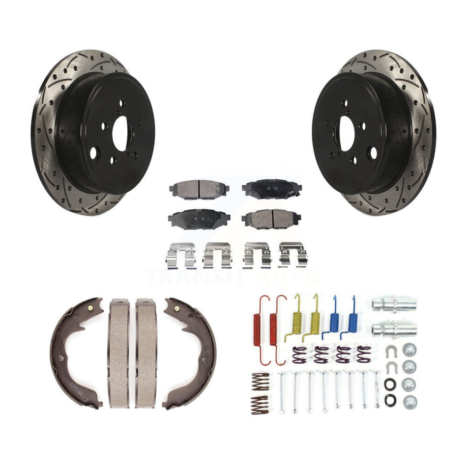 Rear Drilled Slot Rotor Semi-Metallic Pad & Parking Shoes Kit For Subaru Impreza Forester KDF-101682