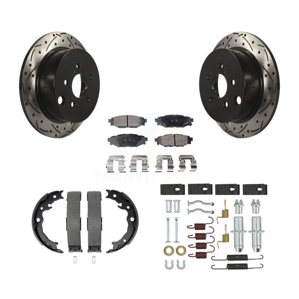 Rear Drill Slot Rotor Semi-Metallic Pad Parking Shoes Kit For Subaru Crosstrek Impreza XV KDF-101683