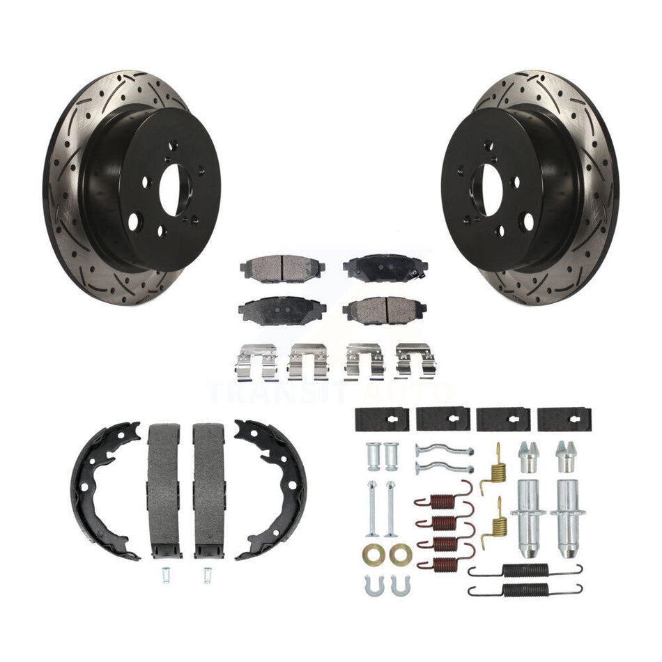 Rear Drill Slot Rotor Semi-Metallic Pad Parking Shoes Kit For Subaru Crosstrek Impreza XV KDF-101683