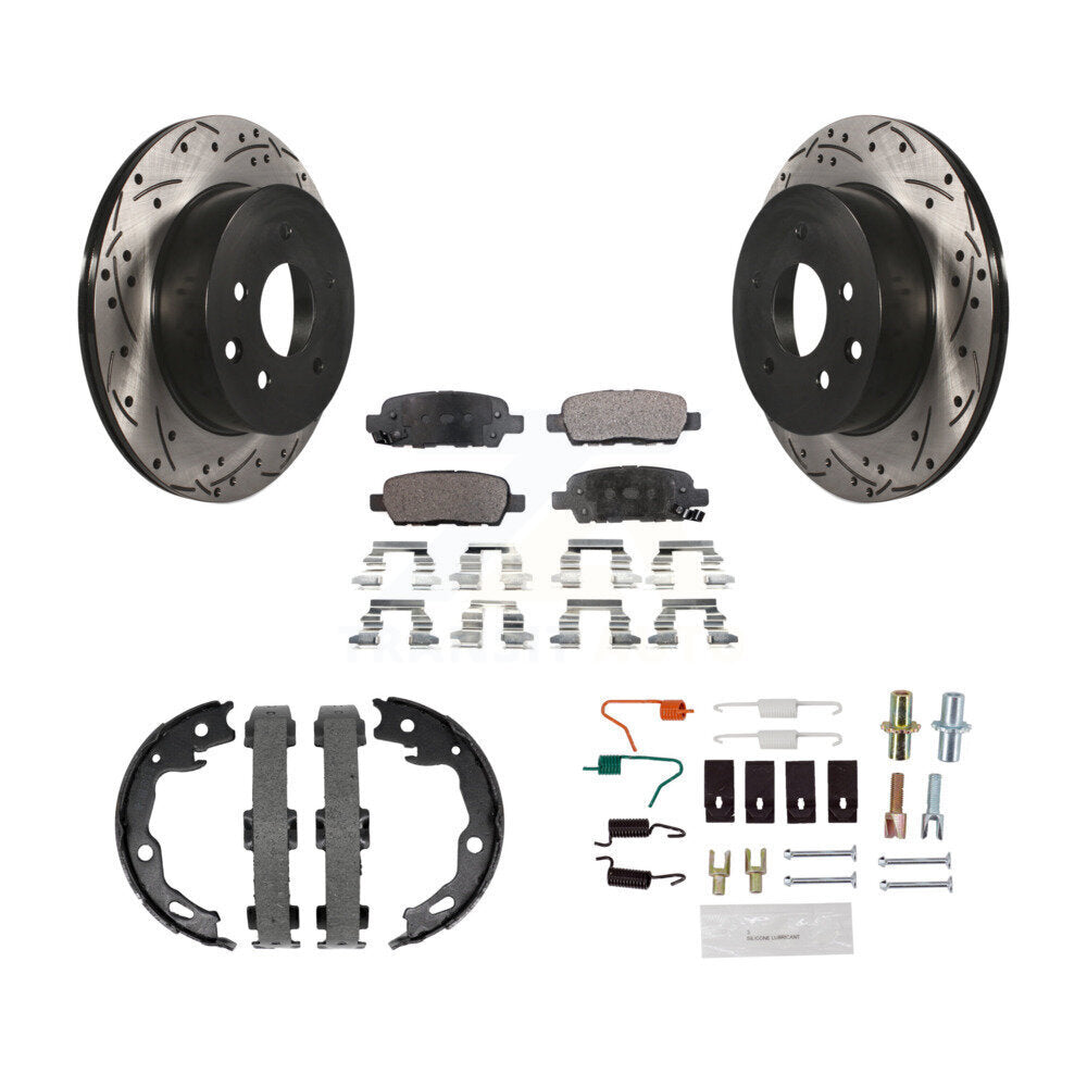 Rear Coated Drilled Slot Disc Rotors Semi-Metallic Pad Parking Shoes Kit For Nissan Rogue KDF-101687