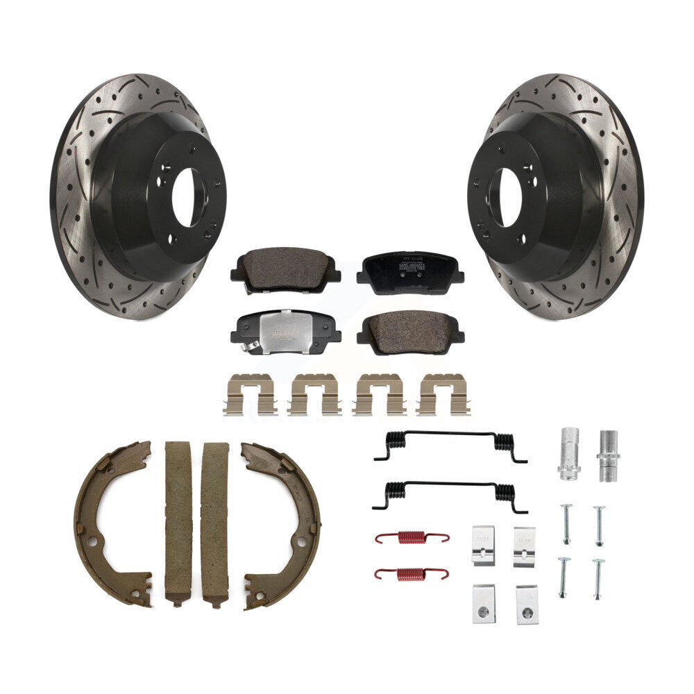 Rear Drill Slot Rotors Semi-Metallic Pad Parking Shoes Kit For Hyundai Santa Fe Sport Kia KDF-101689