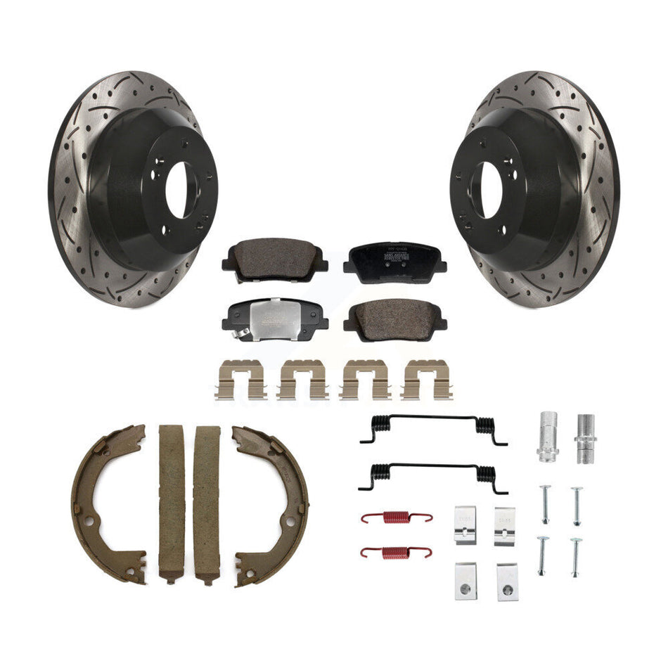 Rear Drill Slot Rotors Semi-Metallic Pad Parking Shoes Kit For Hyundai Santa Fe Sport Kia KDF-101689