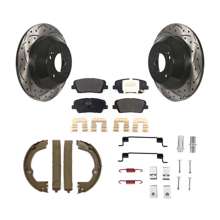 Rear Drilled Slot Rotor Semi-Metallic Pad Parking Shoes Kit For Hyundai Santa Fe Sport XL KDF-101691