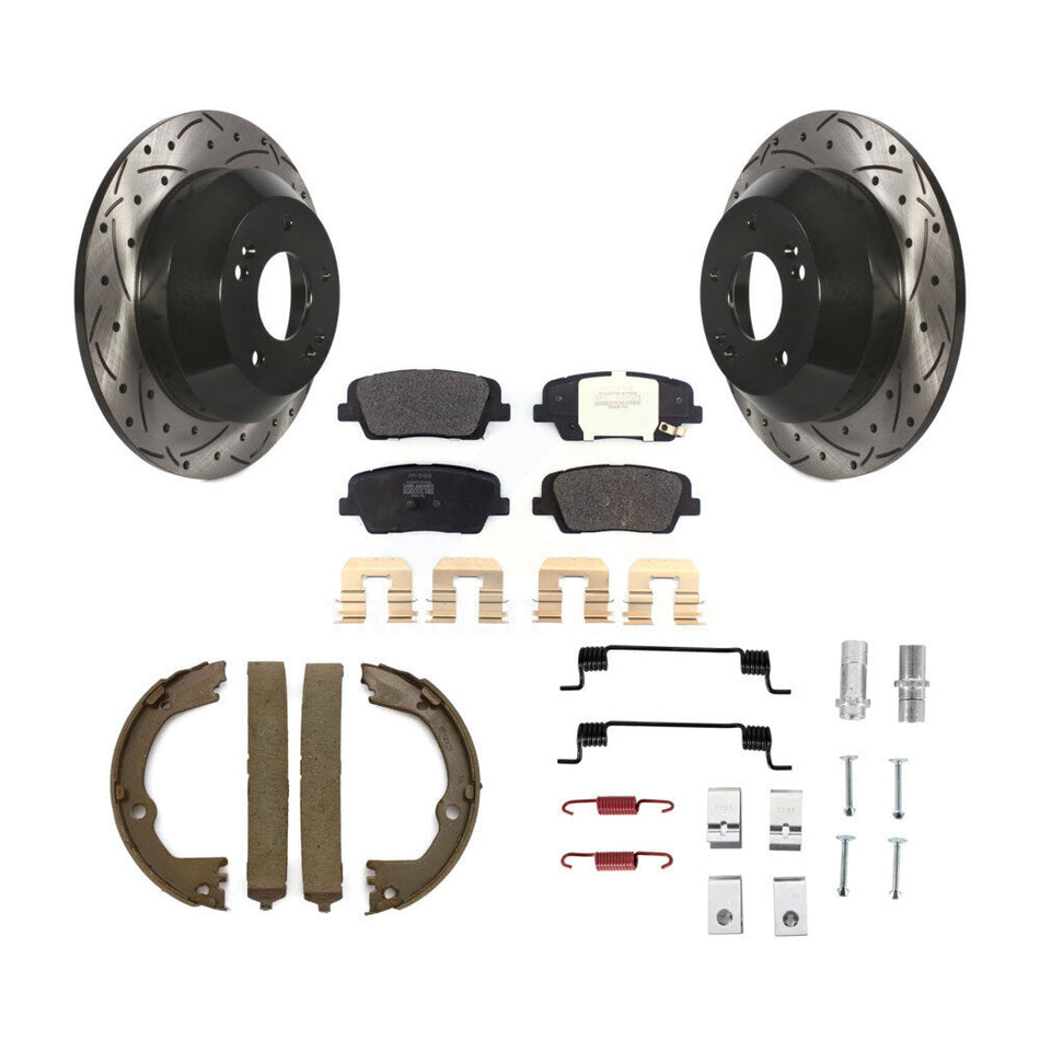 Rear Drilled Slot Rotor Semi-Metallic Pad Parking Shoes Kit For Hyundai Santa Fe Sport XL KDF-101691