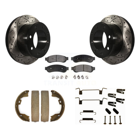 Rear Drill Slot Rotor Semi-Metallic Pad Parking Shoes Kit For Ford F-350 Super Duty F-250 KDF-101694