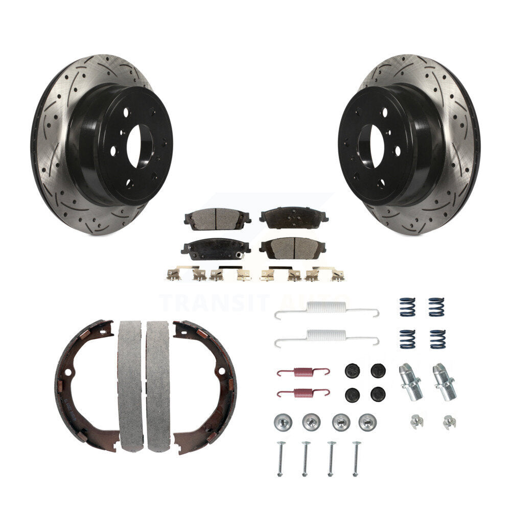 Rear Drilled Slot Rotor Semi-Metallic Pad Parking Shoes Kit For GMC Chevrolet Sierra 1500 KDF-101698